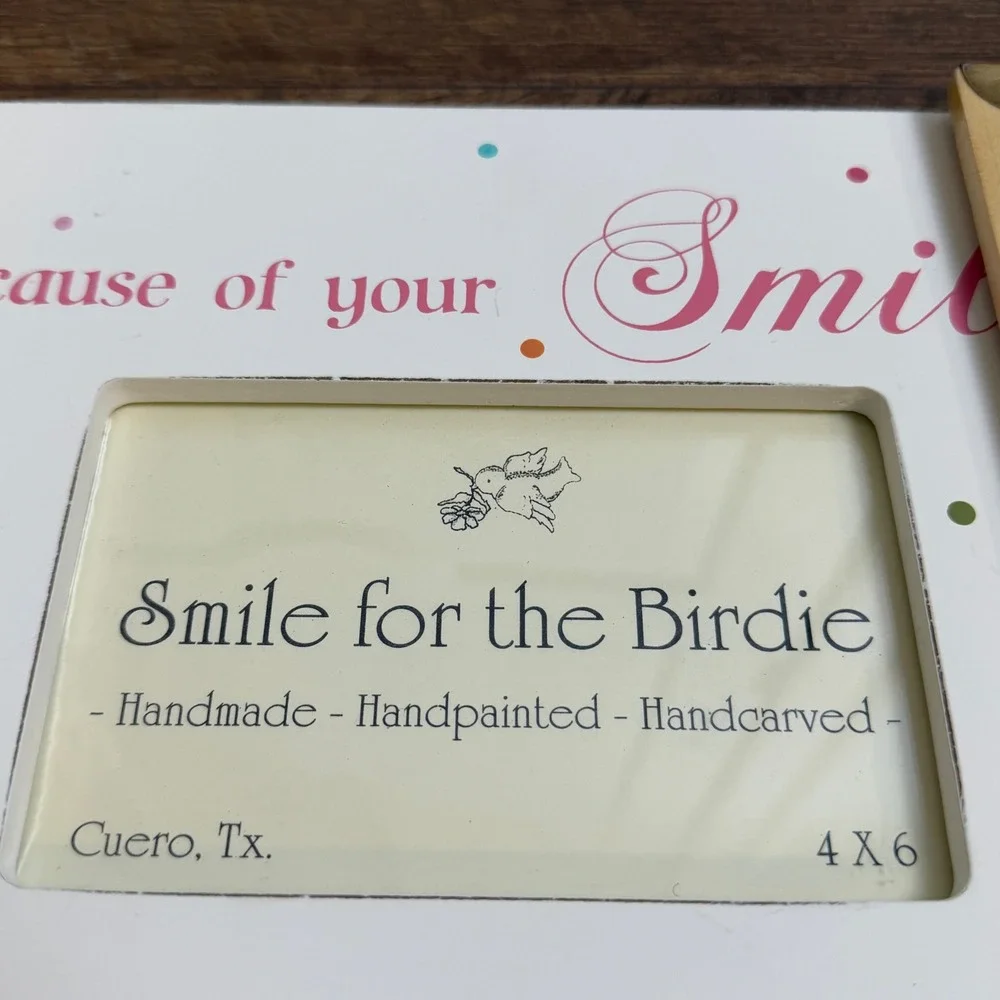 Handpainted wood 4x6‎ Picture Frame Smile for the Birdie Handmade